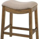 Homeroots 26" Cream And Wood Brown Fabric And Solid Wood Backless Counter Height Bar Chair   380057