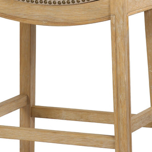 HomeRoots 26" Cream Saddle Stool with Solid Wood Frame | Rustic Backless Bar Chair for Modern Farmhouse Style 380057