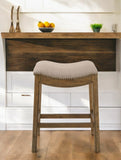 Homeroots 26" Cream And Wood Brown Fabric And Solid Wood Backless Counter Height Bar Chair   380057