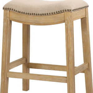 HomeRoots 26" Cream Saddle Stool with Solid Wood Frame | Rustic Backless Bar Chair for Modern Farmhouse Style 380057