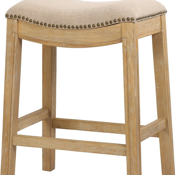HomeRoots 26" Cream Saddle Stool with Solid Wood Frame | Rustic Backless Bar Chair for Modern Farmhouse Style 380057