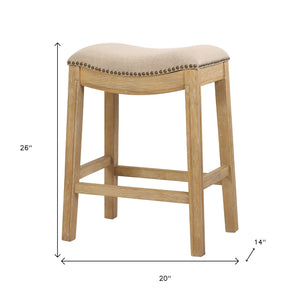HomeRoots 26" Cream Saddle Stool with Solid Wood Frame | Rustic Backless Bar Chair for Modern Farmhouse Style 380057