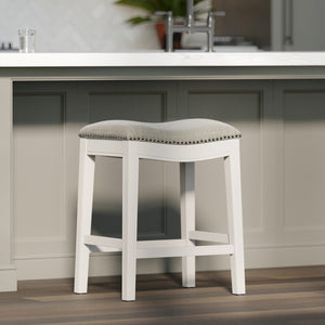 HomeRoots 26" Gray and White Backless Counter Stool - Modern Farmhouse Style with Linen-Blend Comfort & Charm 380062