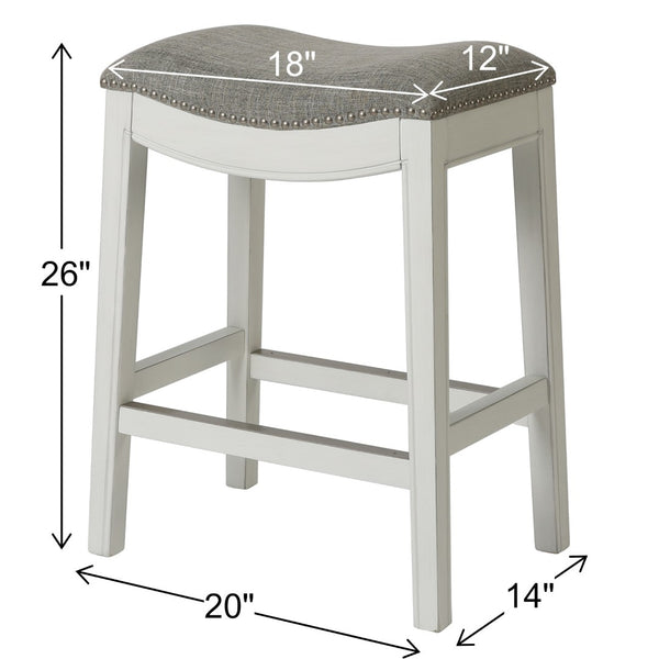 HomeRoots 26" Gray and White Backless Counter Stool - Modern Farmhouse Style with Linen-Blend Comfort & Charm 380062