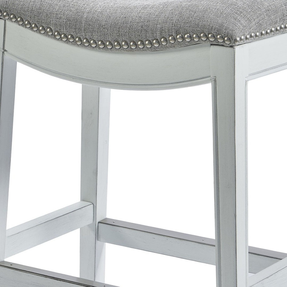 HomeRoots 26" Gray and White Backless Counter Stool - Modern Farmhouse Style with Linen-Blend Comfort & Charm 380062