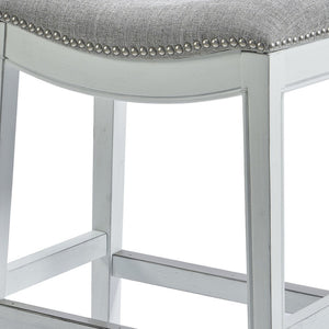 HomeRoots 26" Gray and White Backless Counter Stool - Modern Farmhouse Style with Linen-Blend Comfort & Charm 380062