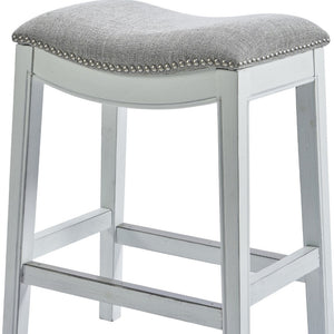 HomeRoots 26" Gray and White Backless Counter Stool - Modern Farmhouse Style with Linen-Blend Comfort & Charm 380062