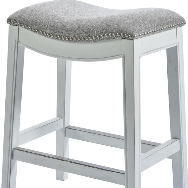 HomeRoots 26" Gray and White Backless Counter Stool - Modern Farmhouse Style with Linen-Blend Comfort & Charm 380062
