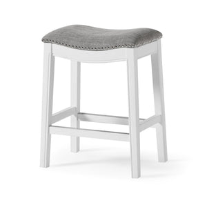 HomeRoots 26" Gray and White Backless Counter Stool - Modern Farmhouse Style with Linen-Blend Comfort & Charm 380062