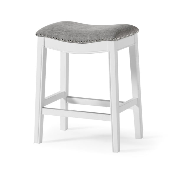HomeRoots 26" Gray and White Backless Counter Stool - Modern Farmhouse Style with Linen-Blend Comfort & Charm 380062