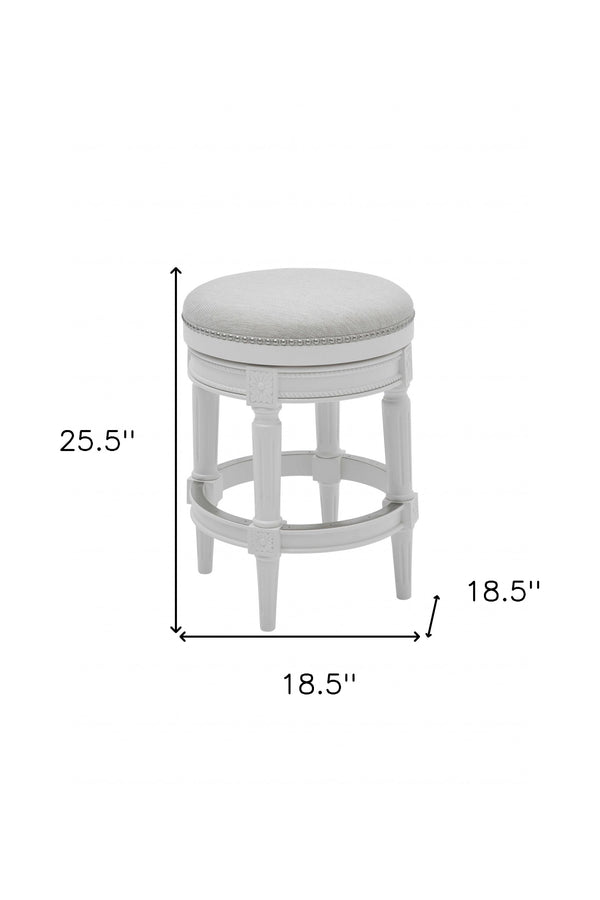 Homeroots 26" White Fabric And Solid Wood Swivel Backless Counter Height Bar Chair   380063