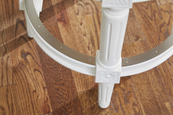 Homeroots 26" White Fabric And Solid Wood Swivel Backless Counter Height Bar Chair   380063