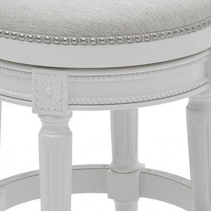 Homeroots 26" White Fabric And Solid Wood Swivel Backless Counter Height Bar Chair   380063