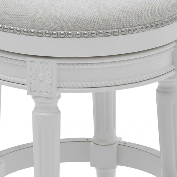 Homeroots 26" White Fabric And Solid Wood Swivel Backless Counter Height Bar Chair   380063