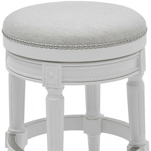 Homeroots 26" White Fabric And Solid Wood Swivel Backless Counter Height Bar Chair   380063