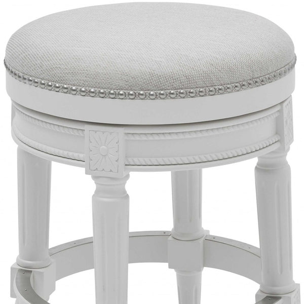 Homeroots 26" White Fabric And Solid Wood Swivel Backless Counter Height Bar Chair   380063