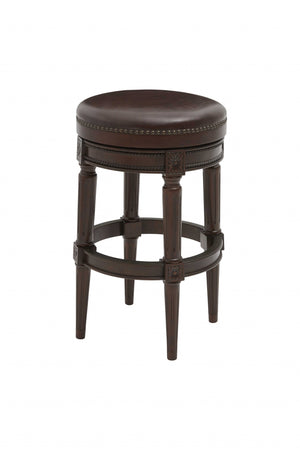 Homeroots 31" Wood Brown Faux Leather And Solid Wood Swivel Backless Counter Height Bar Chair   380065