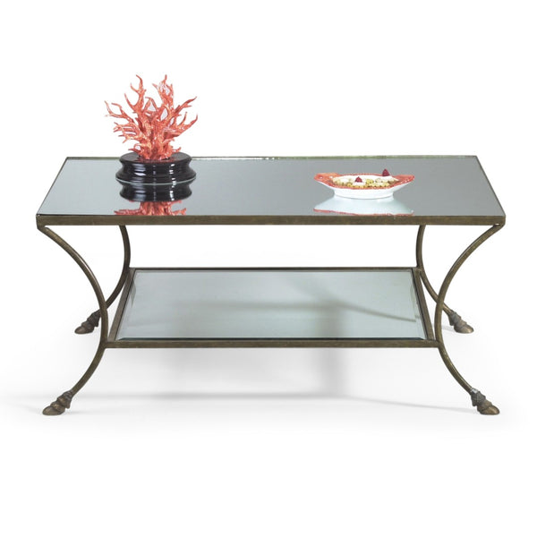 Chelsea House Kendal Antique Bronze Mirrored Coffee Table With Glass Lower Shelf — Two-Tier Elegant Centerpiece 380066