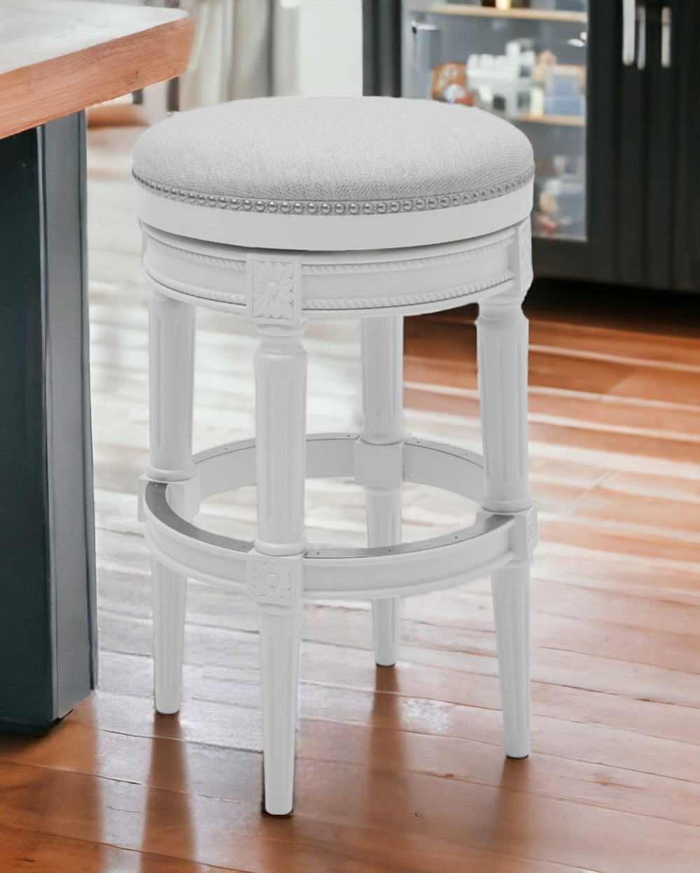 HomeRoots 26" Gray Backless Swivel Bar Chair - Modern Solid Wood Design for Kitchen & Home Bar Seating 380066