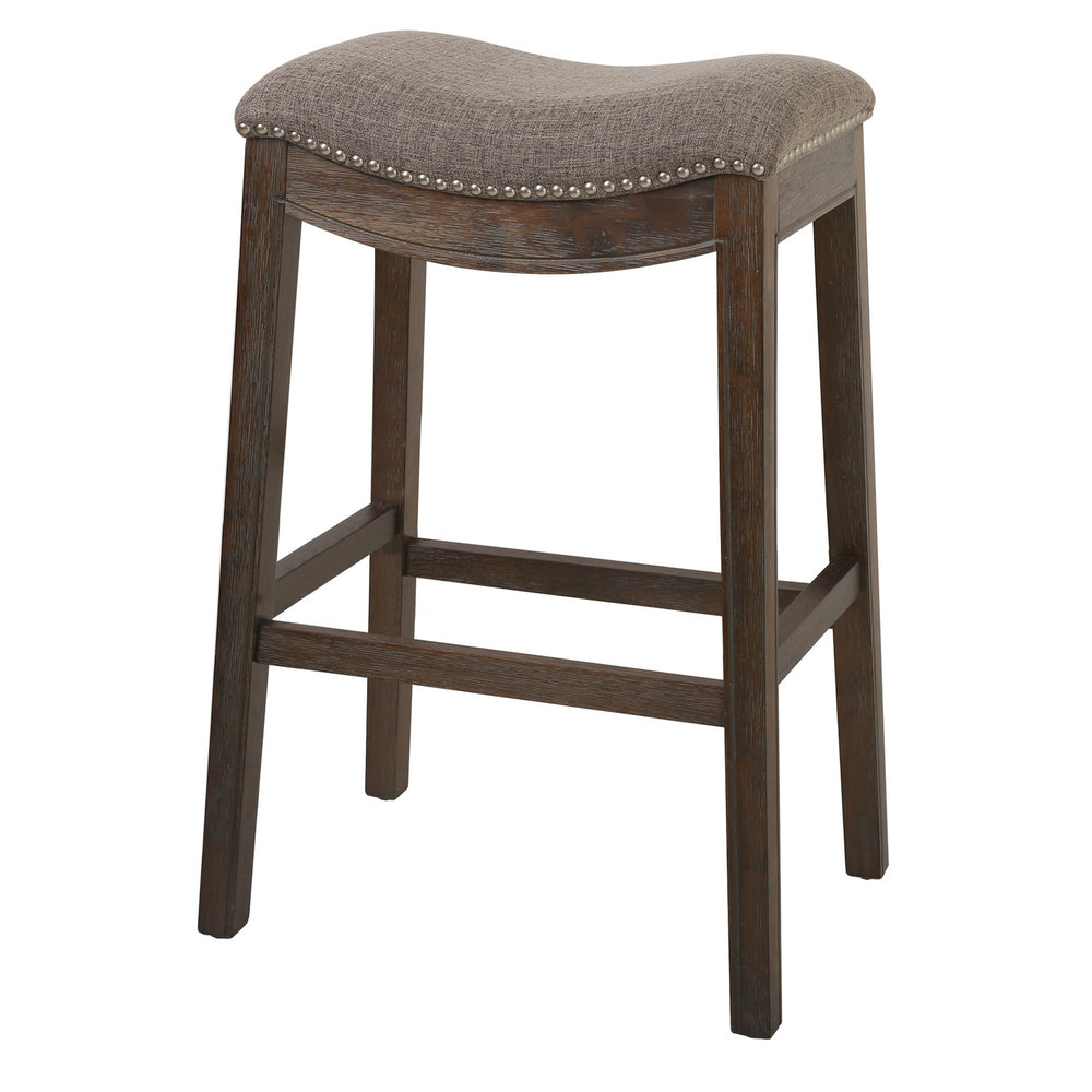 Homeroots 31" Taupe And Brown Solid Wood Backless Bar Height Bar Chair   380067