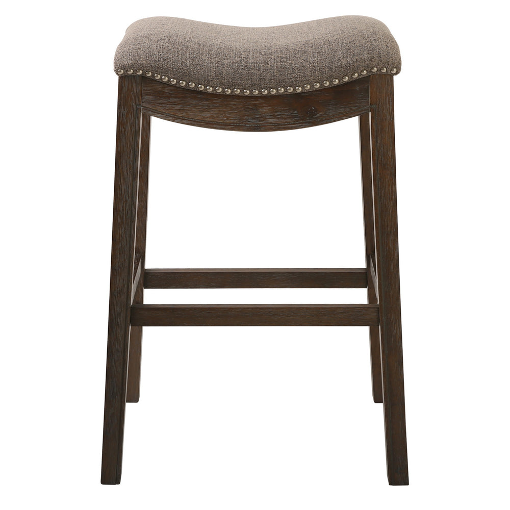 Homeroots 31" Taupe And Brown Solid Wood Backless Bar Height Bar Chair   380067