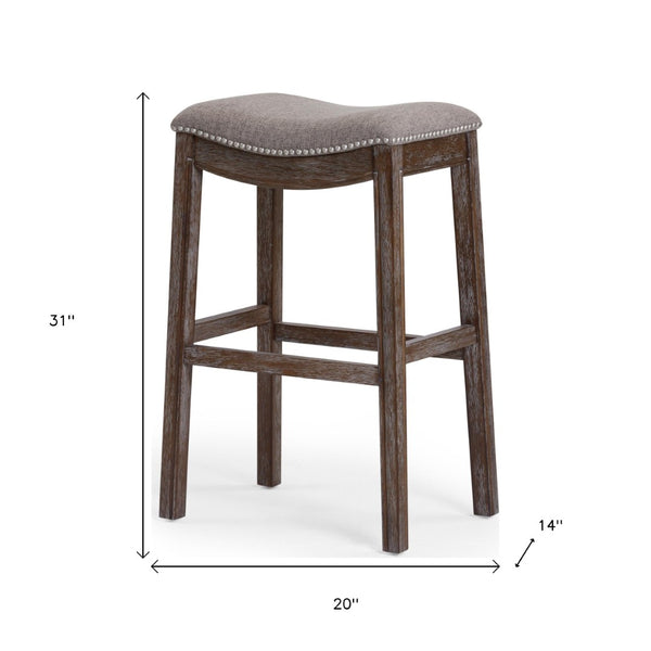 HomeRoots 31" Taupe Upholstered Backless Bar Chair with Brown Solid Wood Base for Modern Farmhouse Style 380067