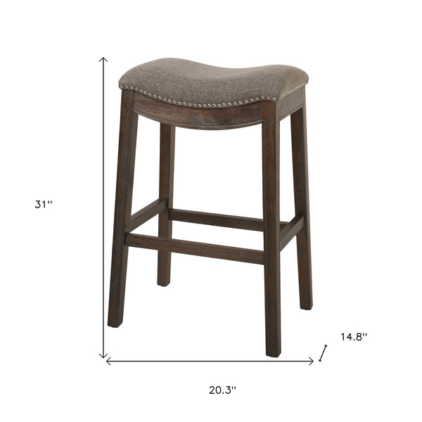 Homeroots 31" Taupe And Brown Solid Wood Backless Bar Height Bar Chair   380067
