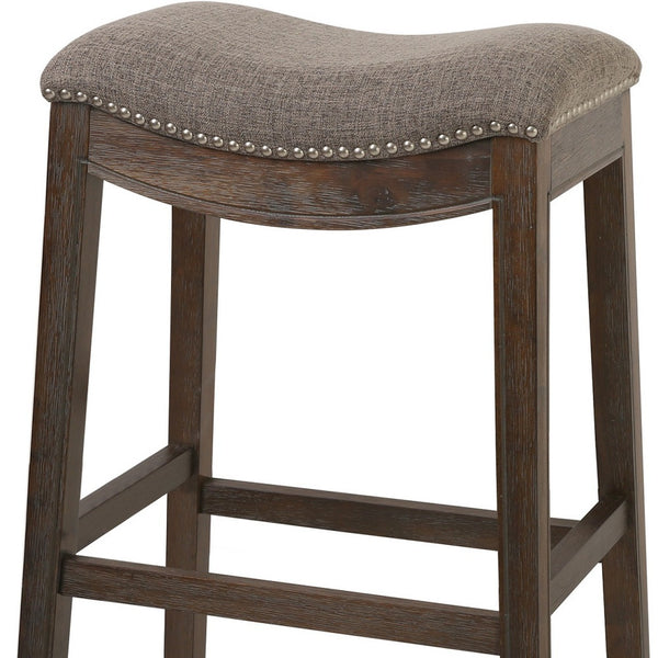 Homeroots 31" Taupe And Brown Solid Wood Backless Bar Height Bar Chair   380067