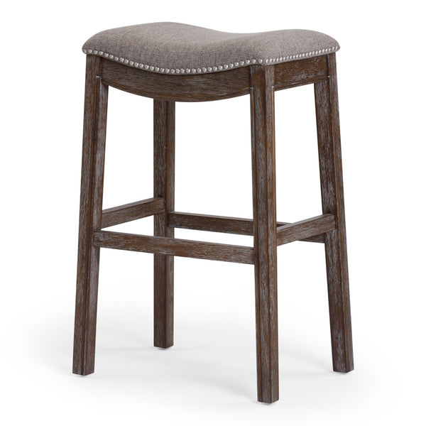 HomeRoots 31" Taupe Upholstered Backless Bar Chair with Brown Solid Wood Base for Modern Farmhouse Style 380067
