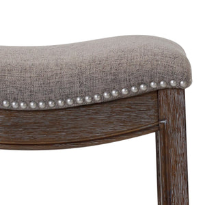 HomeRoots 31" Taupe Upholstered Backless Bar Chair with Brown Solid Wood Base for Modern Farmhouse Style 380067
