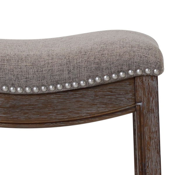 HomeRoots 31" Taupe Upholstered Backless Bar Chair with Brown Solid Wood Base for Modern Farmhouse Style 380067