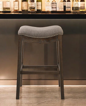 HomeRoots 31" Taupe Upholstered Backless Bar Chair with Brown Solid Wood Base for Modern Farmhouse Style 380067