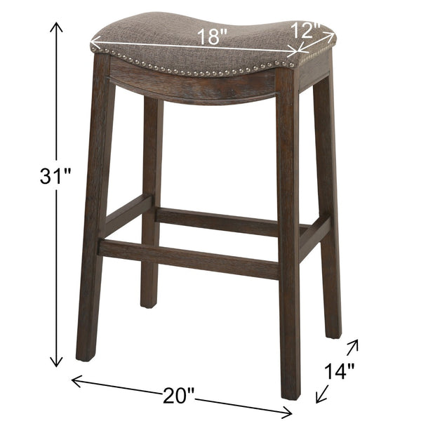 HomeRoots 31" Taupe Upholstered Backless Bar Chair with Brown Solid Wood Base for Modern Farmhouse Style 380067