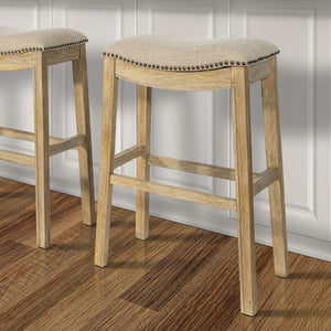 HomeRoots 31" Backless Bar Height Chair: Modern Farmhouse Linen Seat & Solid Wood Base for Elegant Spaces 380068