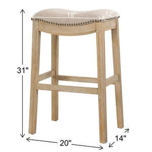 HomeRoots 31" Backless Bar Height Chair: Modern Farmhouse Linen Seat & Solid Wood Base for Elegant Spaces 380068