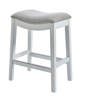 Homeroots 31" Linen And Natural Solid Wood Backless Bar Height Bar Chair   380068