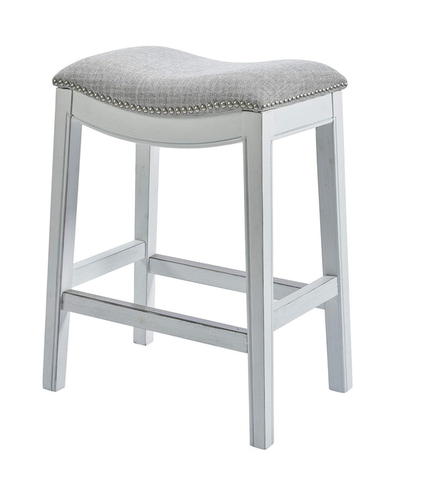 Homeroots 31" Linen And Natural Solid Wood Backless Bar Height Bar Chair   380068