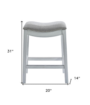Homeroots 31" Linen And Natural Solid Wood Backless Bar Height Bar Chair   380068