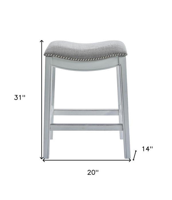 Homeroots 31" Linen And Natural Solid Wood Backless Bar Height Bar Chair   380068