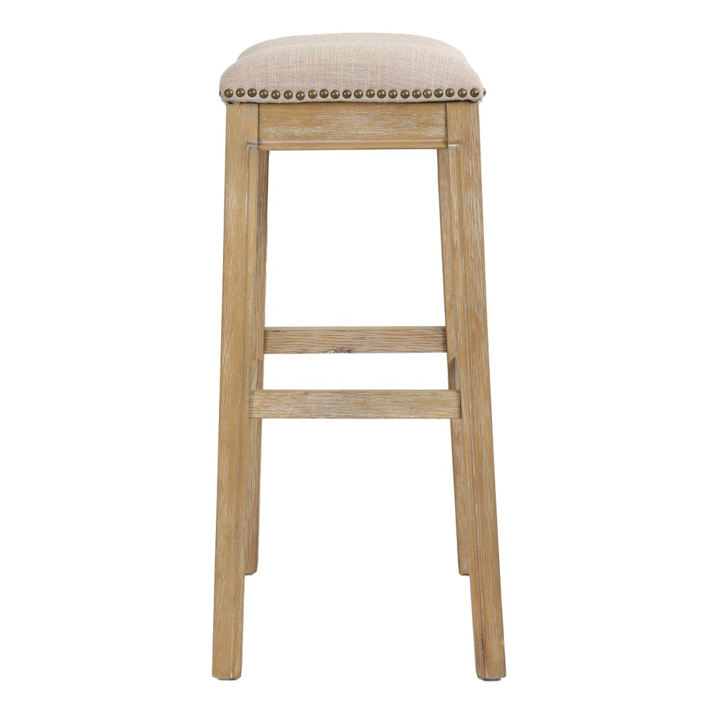 HomeRoots 31" Backless Bar Height Chair: Modern Farmhouse Linen Seat & Solid Wood Base for Elegant Spaces 380068