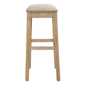HomeRoots 31" Backless Bar Height Chair: Modern Farmhouse Linen Seat & Solid Wood Base for Elegant Spaces 380068