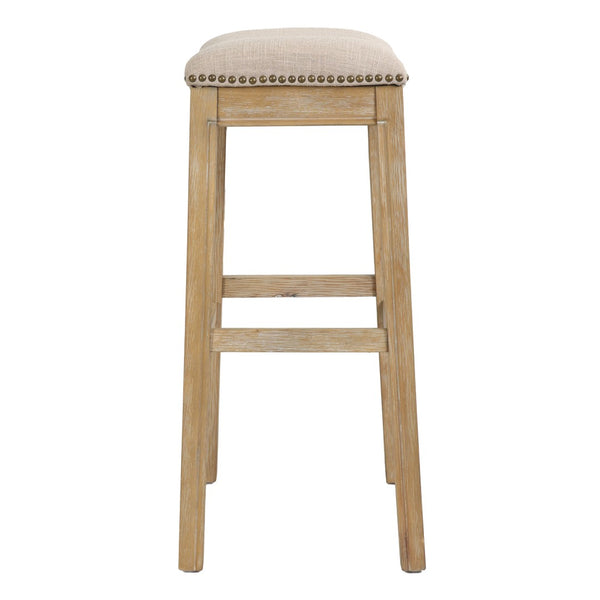 HomeRoots 31" Backless Bar Height Chair: Modern Farmhouse Linen Seat & Solid Wood Base for Elegant Spaces 380068