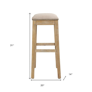 HomeRoots 31" Backless Bar Height Chair: Modern Farmhouse Linen Seat & Solid Wood Base for Elegant Spaces 380068