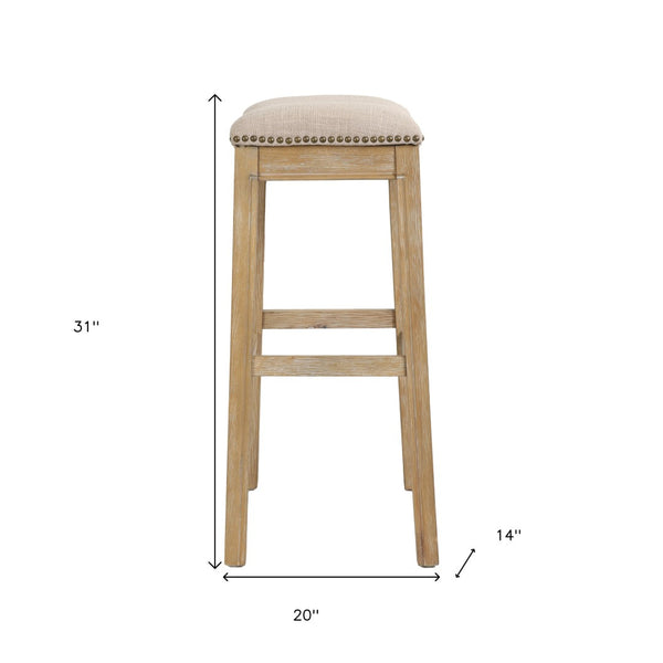 HomeRoots 31" Backless Bar Height Chair: Modern Farmhouse Linen Seat & Solid Wood Base for Elegant Spaces 380068