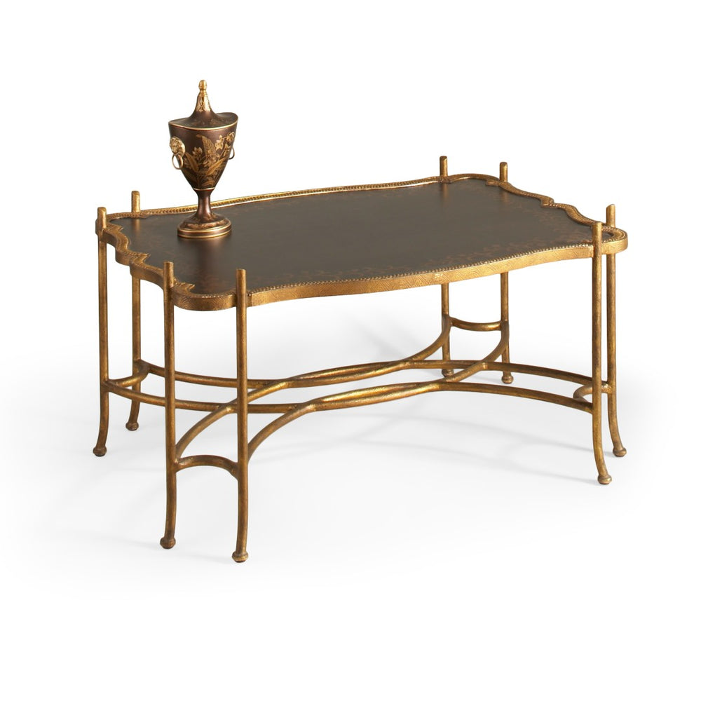 Chelsea House Jacob Hand-Painted Black Top Coffee Table With Luxe Gold Metal Base — Modern Artisanal Centerpiece 380077