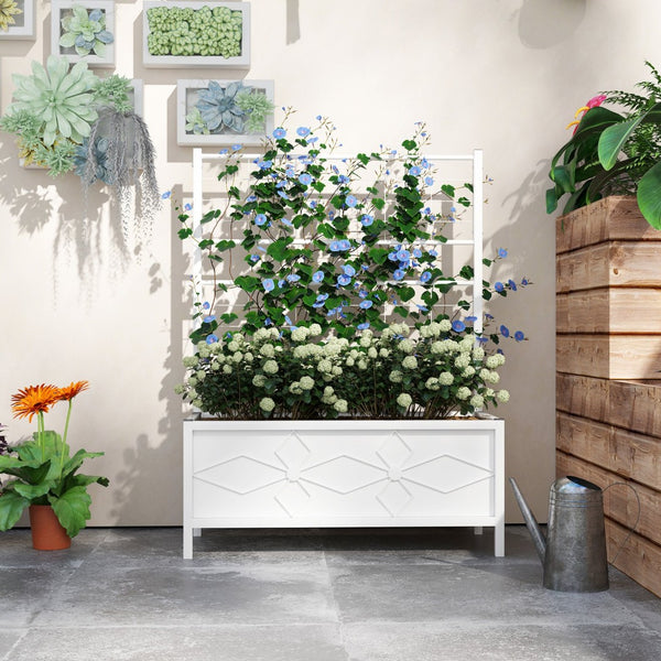 English Elm Outsunny Galvanized Steel Raised Planter with Built-in Trellis for Vertical Garden Growth W2225P485616