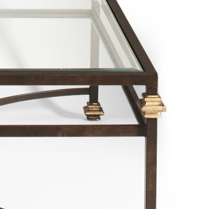 Chelsea House Collar Square Coffee Table With Tempered Glass Top, Dual-Tone Bronze & Gold Metal Frame, 43" Wide 380088