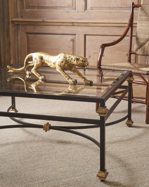 Chelsea House Collar Square Coffee Table With Tempered Glass Top, Dual-Tone Bronze & Gold Metal Frame, 43" Wide 380088