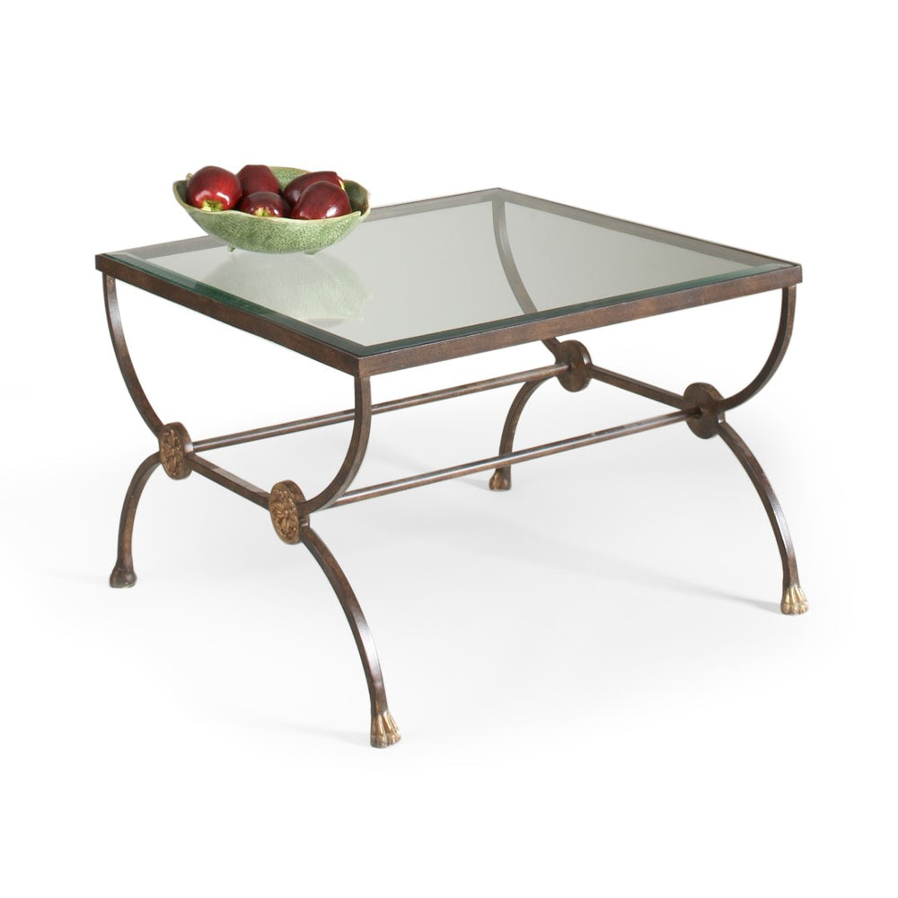 Chelsea House Martin Square Cocktail Table With Bronze Frame & Gold Accents, 28" Tempered Glass Top, Modern Chic 380089
