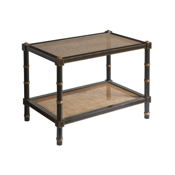 Chelsea House Conner Hand-Painted Cocktail Table With Gold-Edged Lacquer, Bamboo-Inspired Legs & Caned Shelf Black 380093